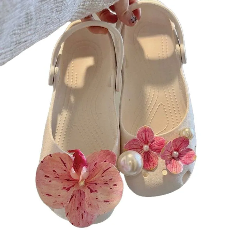 

Ballet hole shoes high sense beautiful flower color bag head drag flower pearl DIY beautiful hole shoes slippers