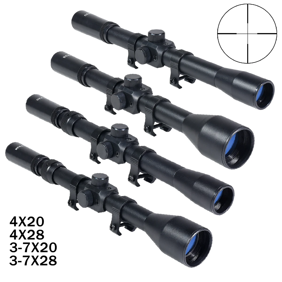 4x20/4x28/3-7x20/3-7x28 Optics Sight Crosshair Hunting Scope for 11mm  Airsoft Reflex Scope Tactical Acsessories