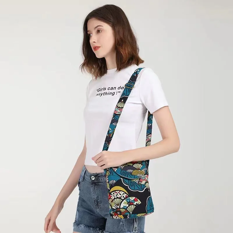 New Chinese Style Fabric Mini Crossbody Bag Printed Canvas Coin Bag Women\'s Bucket Shoulder Bag Ethnic Style Mobile Phone Bag