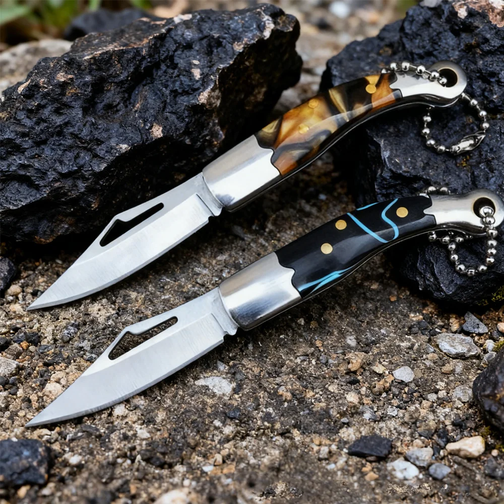 Mini Folding Pocket Knife,3CR13 Sanding Blade,Resin Steel Handle,Quick Disassemble Keychain EDC,Camping Fruit Peeling Knife