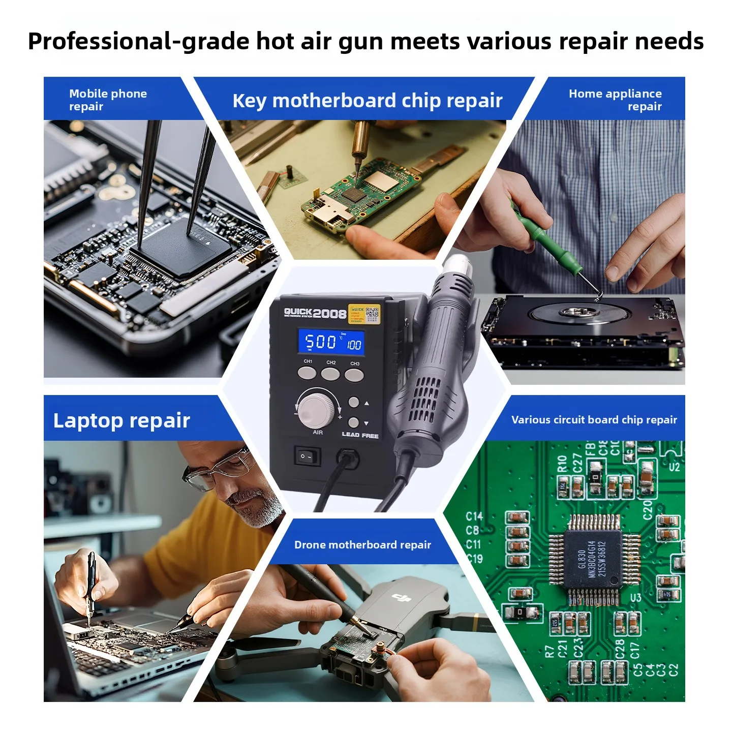 Crack 2008 Heat Gun, Industrial-grade High-power, Cyclone Dismantling Solder Mobile Phone Maintenance