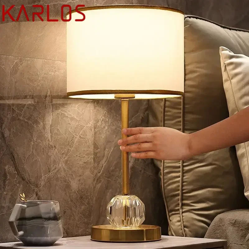 Kalos candeeiros de mesa modernos de cristal led toque escurecimento criativo moda cabeceira luzes para casa sala estar quarto