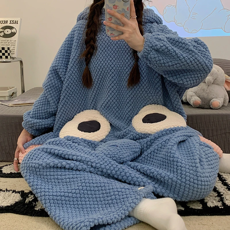 Kigurumis Elefant Frauen Stram pler Pijama Nachtwäsche Cartoon verdicken Kapuze Lounge wear Korallen Fleece Pyjamas Frauen Pyjamas