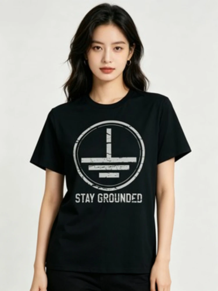 Mens Electrician T-Shirt Stay Grounded Funny Nerd Engineer Gift T Shirt Normal Short Sleeve Man Tops Tees Mens Clothing