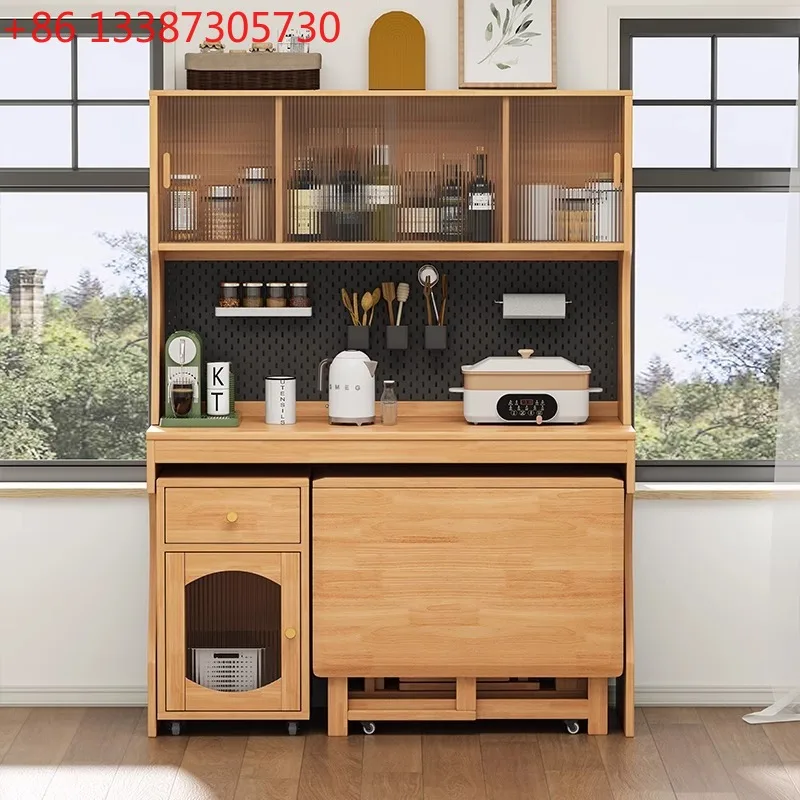 

Тумба-буфет из массива дерева, пристенная, со столешницей для обеденного стола, высокий шкаф для хранения, для небольшой квартиры