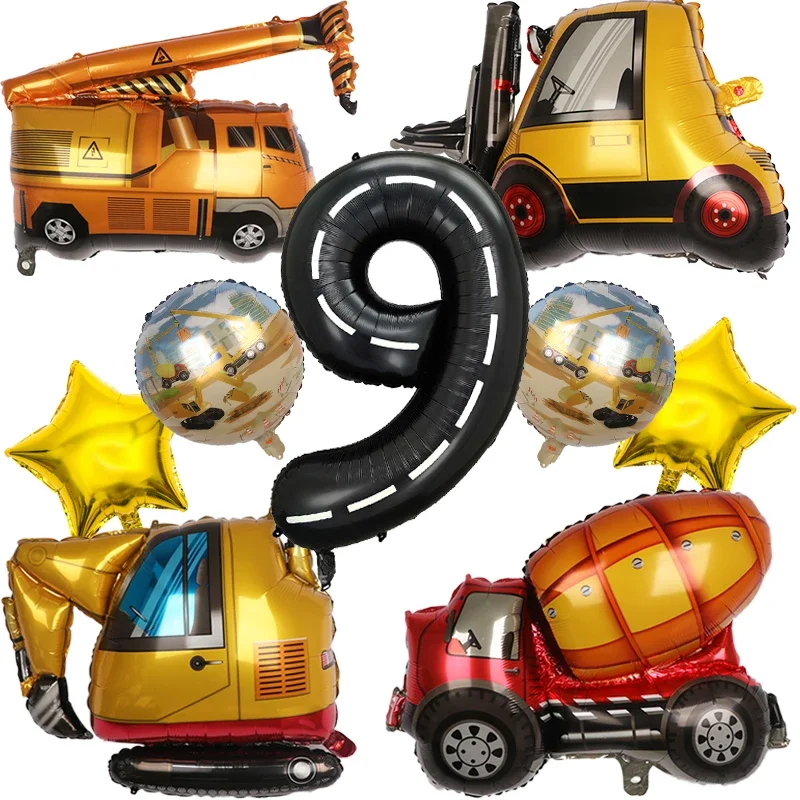 9 stücke 1 satz Engineering Thema Folien Ballons Mit 40 Zoll Anzahl Geburtstag Party Ballon Bau Fahrzeug Traktor Auto ballons