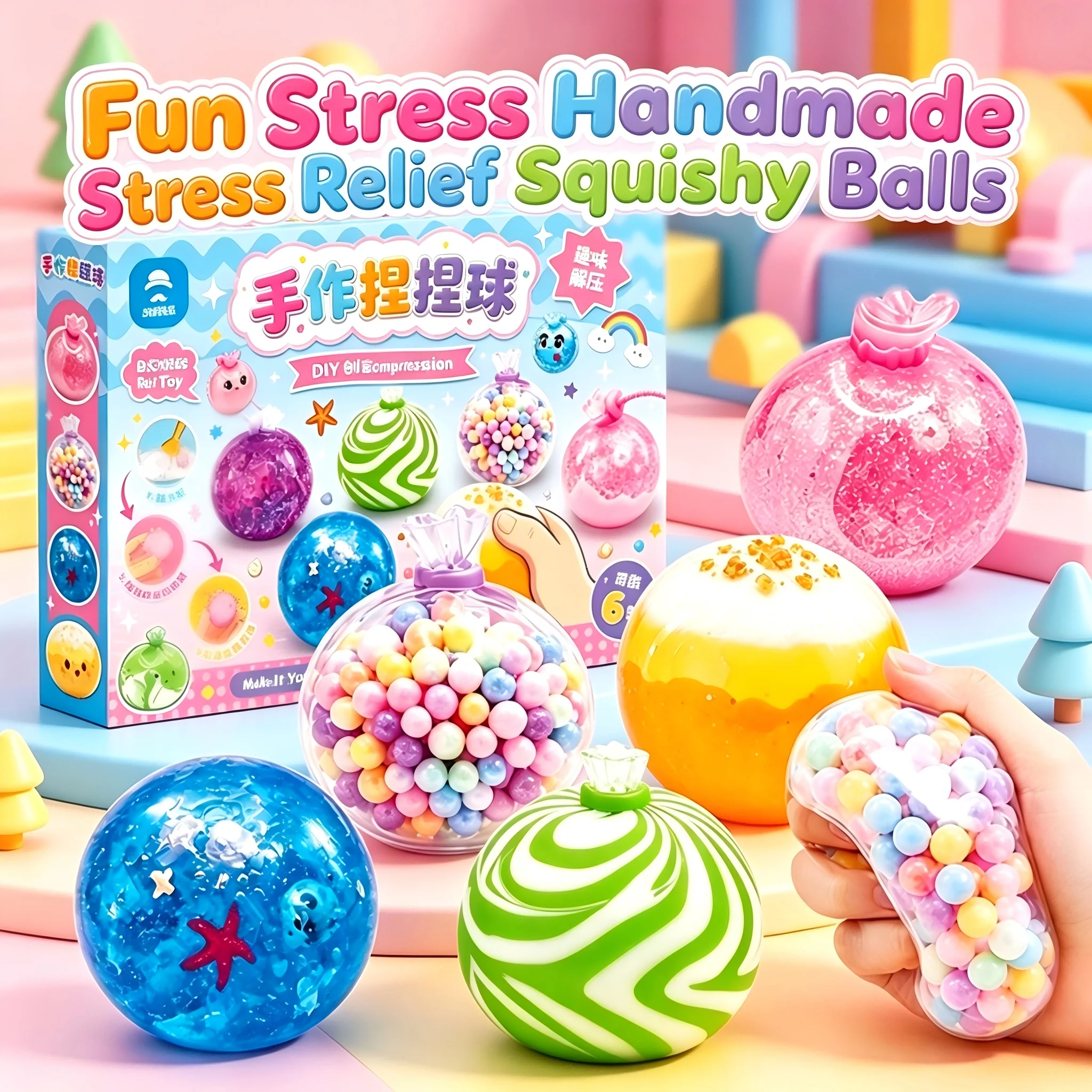 5/6/7/9/12Pcs Fun DIY Squeezing Ball Kit Handmade Noisy Ball Pinching Squeeze Set Blank Ball Skins with Lids Filling Accessories