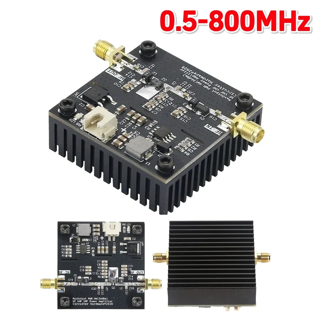 HF VHF UHF RF Power Amplifier DC15-30V 0.5-800MHz 36dB Gain 15W 0.5-800MHz VHF UHF Power Amplifier for Ham Radio ﻿