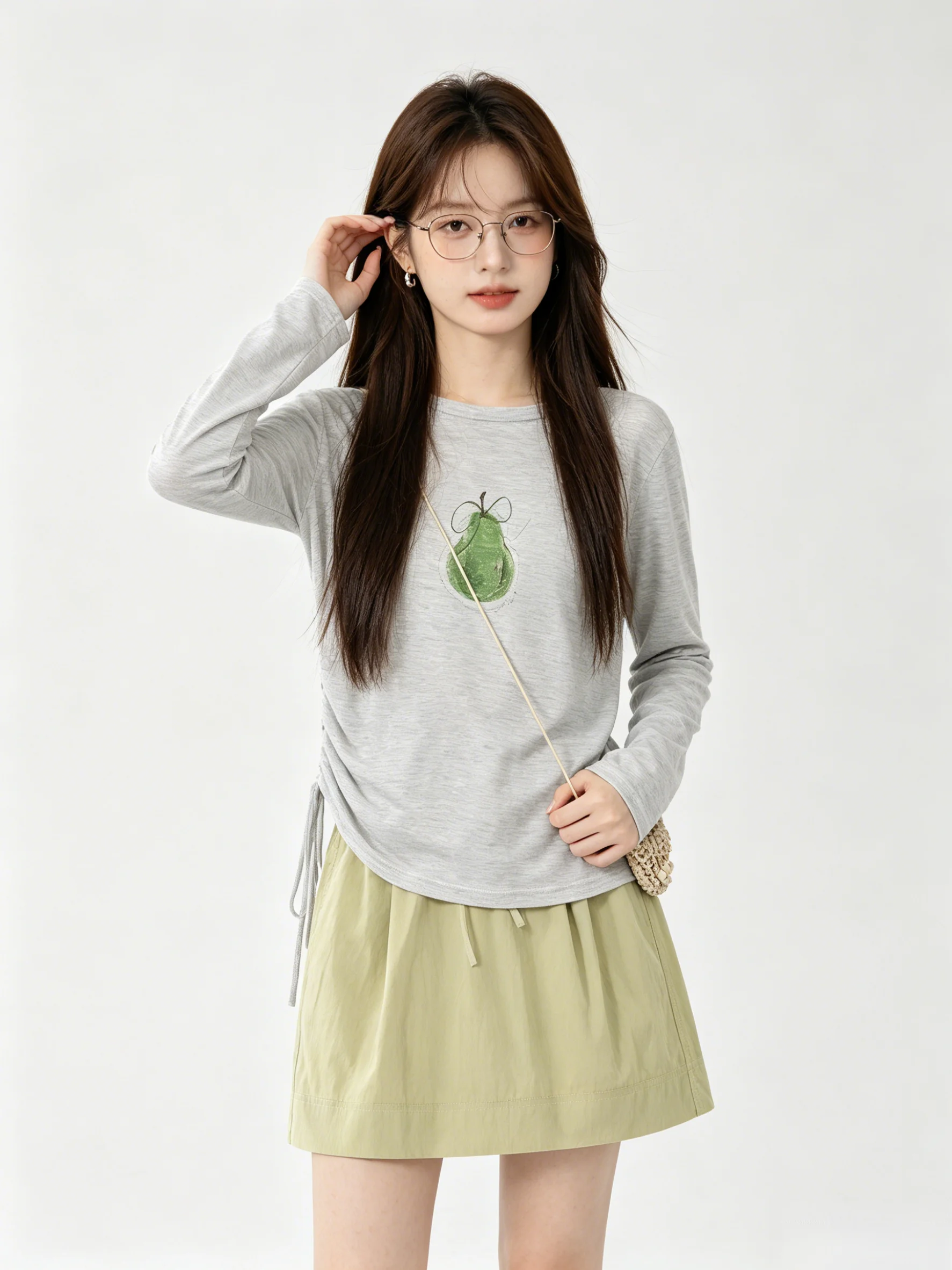 

Ladies Summer Long Sleeve T-Shirt And Skirt Set Korean Style Print Anti-Uv Slimming Fashionable Casual Wear Breathable