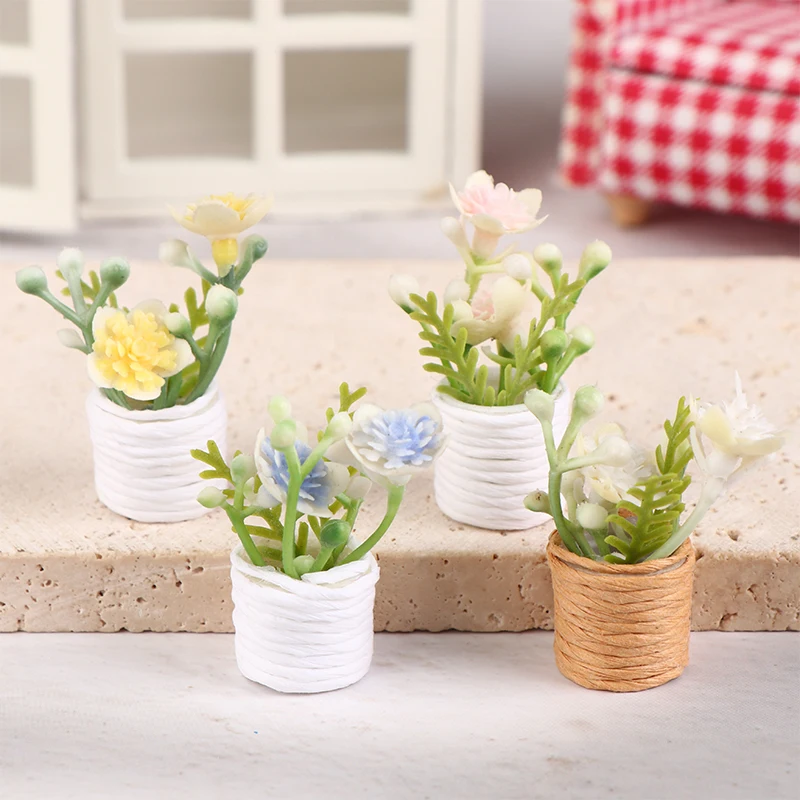 

1:12 Dollhouse Miniature Bouquet Potted Plant Flower Pot Bonsai Model For Doll House Garden Decor Kids Pretend Play Toys