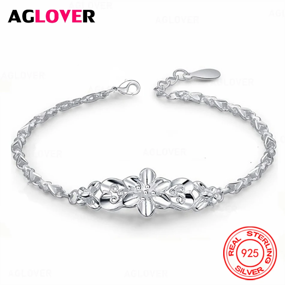

AGLOVER 925 Sterling Silver Bauhinia Zircon Bracelet Charm Cute Women Party Jewelry