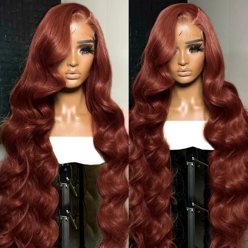 13x6 Reddish Brown Body Wave Lace Frontal Human Hair Wig Lace Front Wig #33 Dark Red Brown Wig Pre Plucked Brazilian Remy Hair