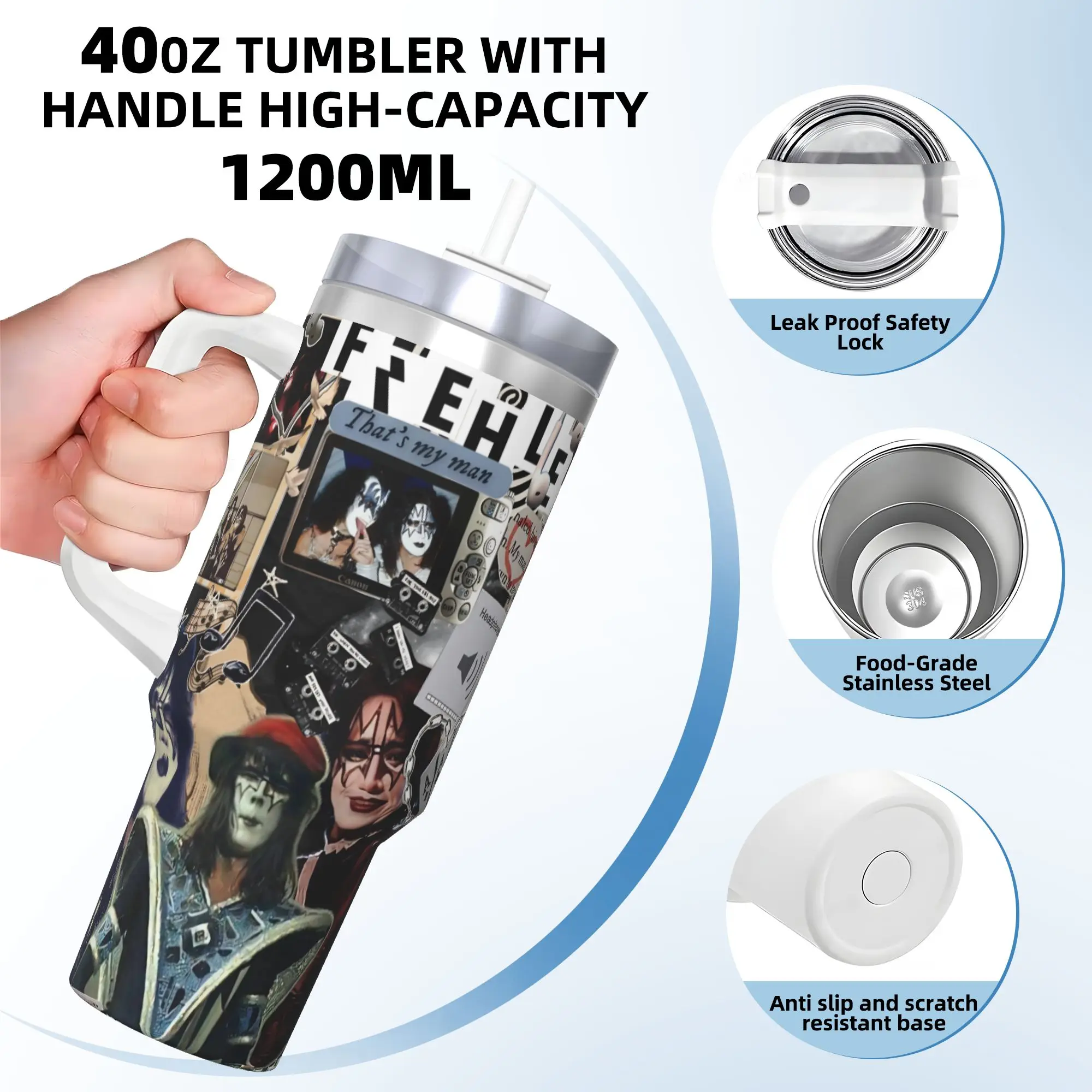 تذكر Ace Frehlys 1951-2025 بهلوان من الفولاذ المقاوم للصدأ أكواب القيادة كوب كبير كوب حراري للمشروبات الساخنة زجاجة ماء الحليب والشاي