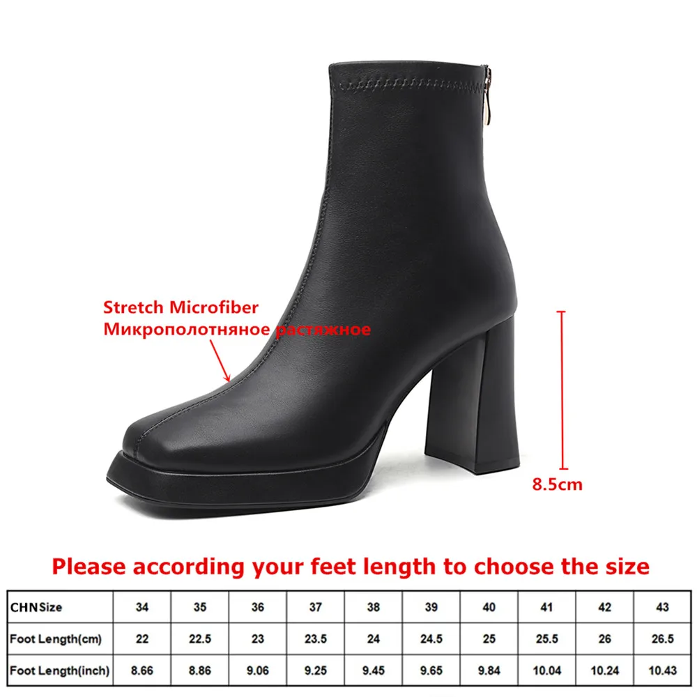 MILI-MIYA Women's Cash-On-Delivery Square-Toe Stretch Microfiber Ankle Boots With Extra-High Chunky Heels—Black Casual Boots