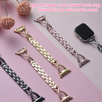 Elegant Diamond-Studded Stainless Steel Strap for Apple Watch 38mm-49mm: Luxury Women's Bracelet Band for Ultra 2/Series 9-1/SE
