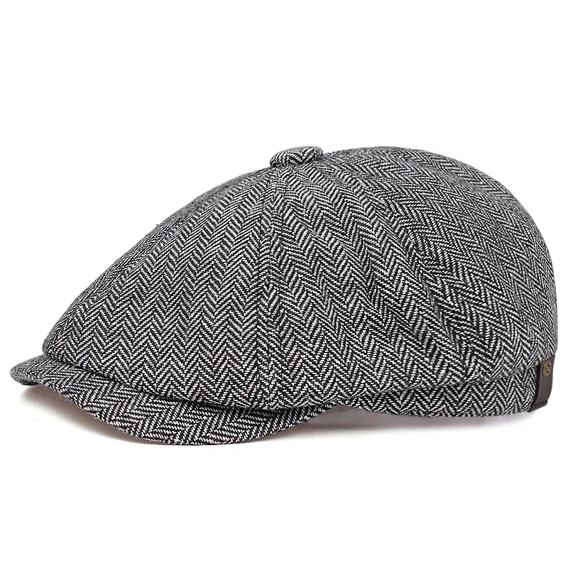 Retro Newsboy Caps für Herren, achteckige Hüte, britische Malerhüte, Herbst-Winter-Baskenmützen, Fischgrätmuster-Flatcaps, Hip-Hop-Baskenmützen, Gorras