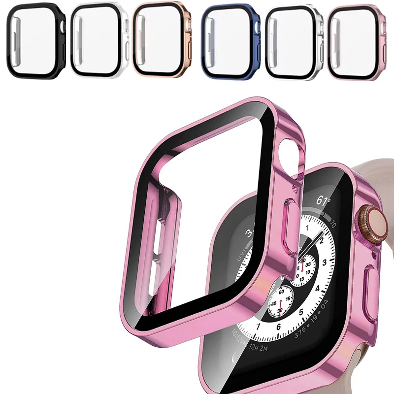 

Electroplating Waterproof Case for Apple Watch Cover 41mm 40mm 45mm 44mm Screen Protector Glass Bumper iWatch 4 5 6 SE 7 8 9