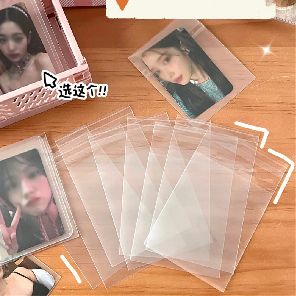 100pcs Clear Photocard Sleeves Frosted Opp Plastic Bag Self-adhesive Idol Card Protector Bags Jewelry Beads Gift Packing Bags