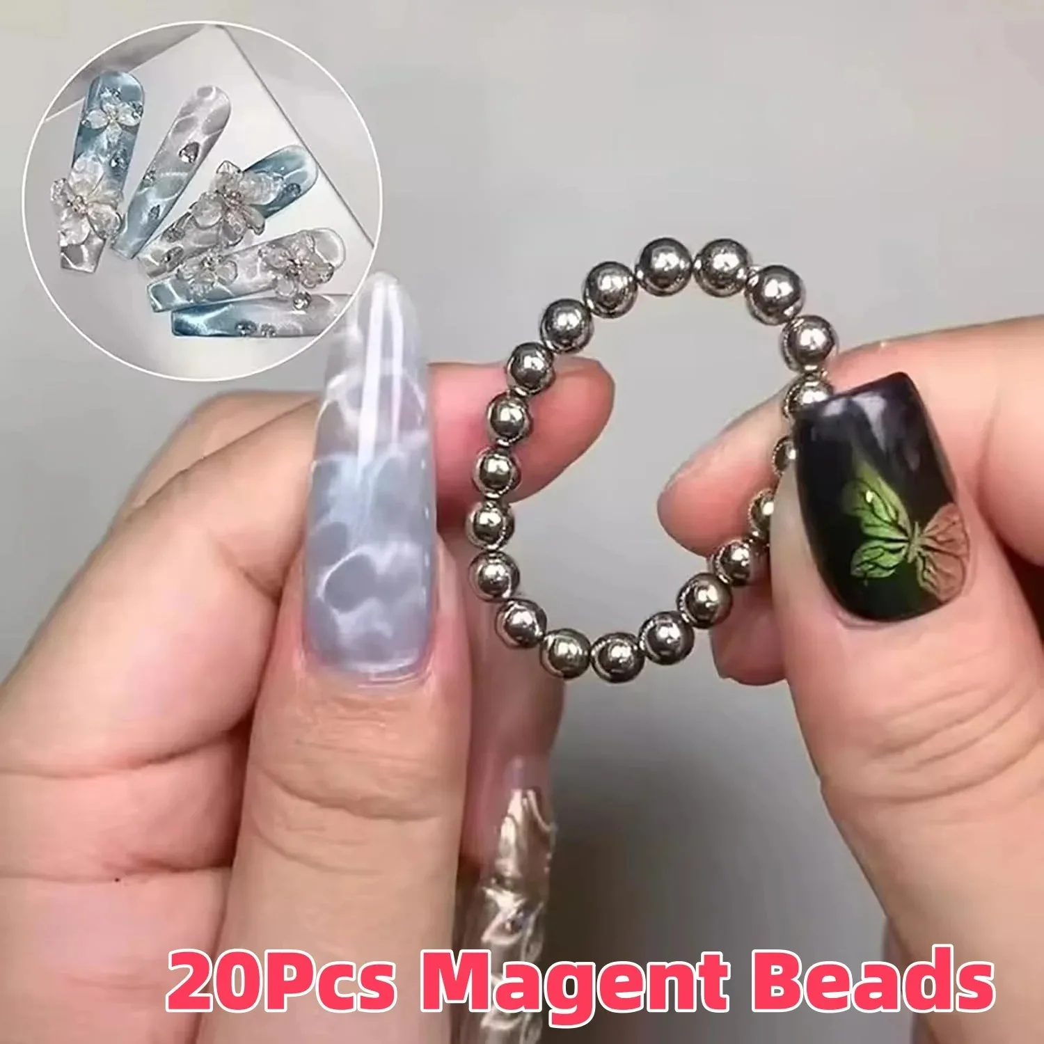 20Pcs Round Nail Magnet Beads 5mm for Water Ripple/Cat's Eye Effect Nails Magnetic Balls Gel Polish DIY Manicure Salon Tools *&1