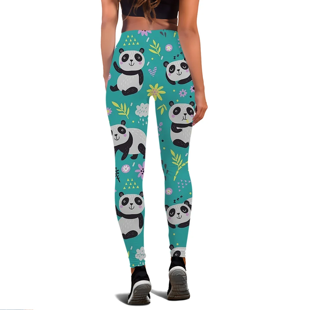 CLOOCL Leggings stampati con panda Pantaloni da yoga Pantaloni a vita alta Abbigliamento da donna stile Kawaii Leggings senza cuciture con grafica