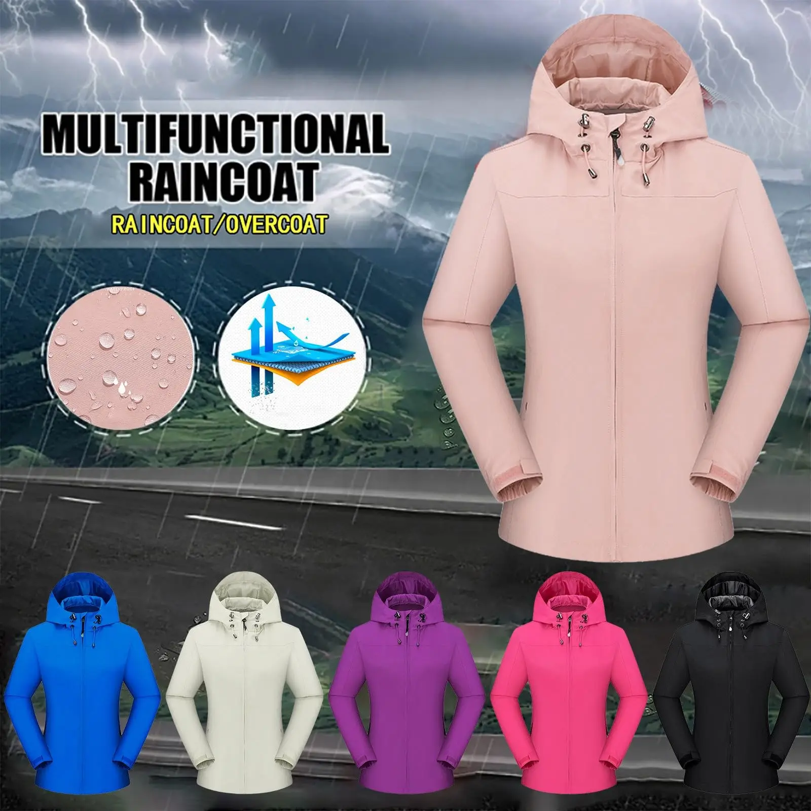 Women Autumn Waterproof Rain Jacket Outdoor Sports Climbing Camping Trekking Fishing Hooded Coat Spring Hiking Raincoat