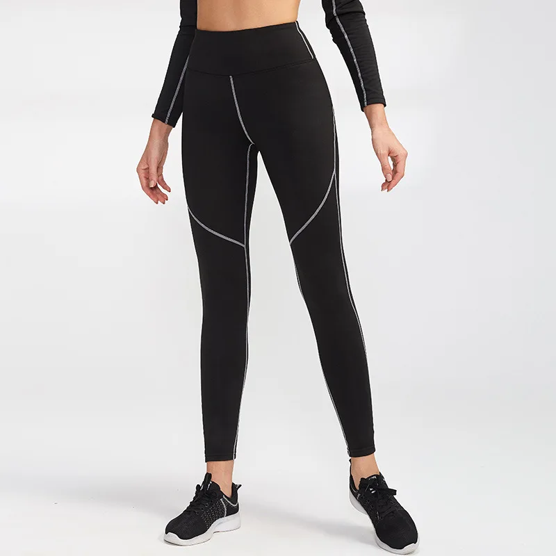 Pantaloni fitness in pile da donna, abbigliamento sportivo elastico a vita alta, pantaloni da yoga da allenamento attillati ad asciugatura rapida