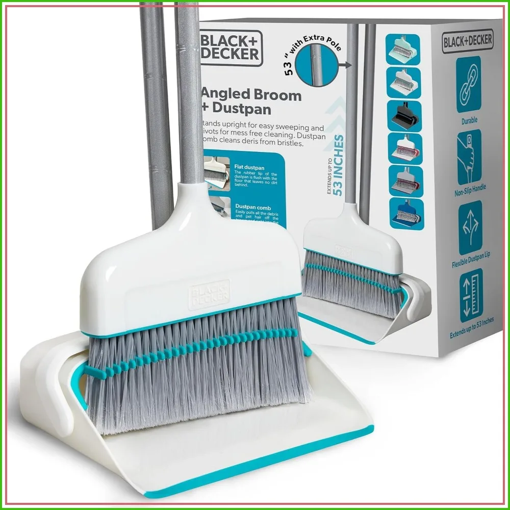 Space-Saving Broom & Dustpan Set, Self-Cleaning Comb, Stand-Up Storage, 36