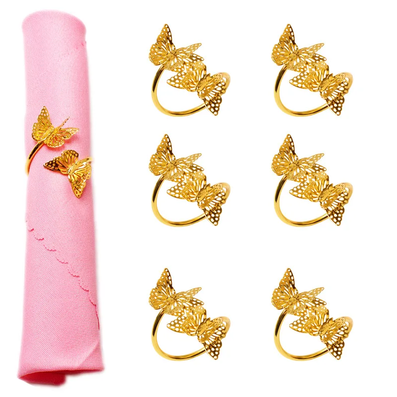 12pcs Gold Butterfly Napkin Rings Hollow Out Metal Napkin Holders for Weddings Christmas Party Restaurant Table Decoration