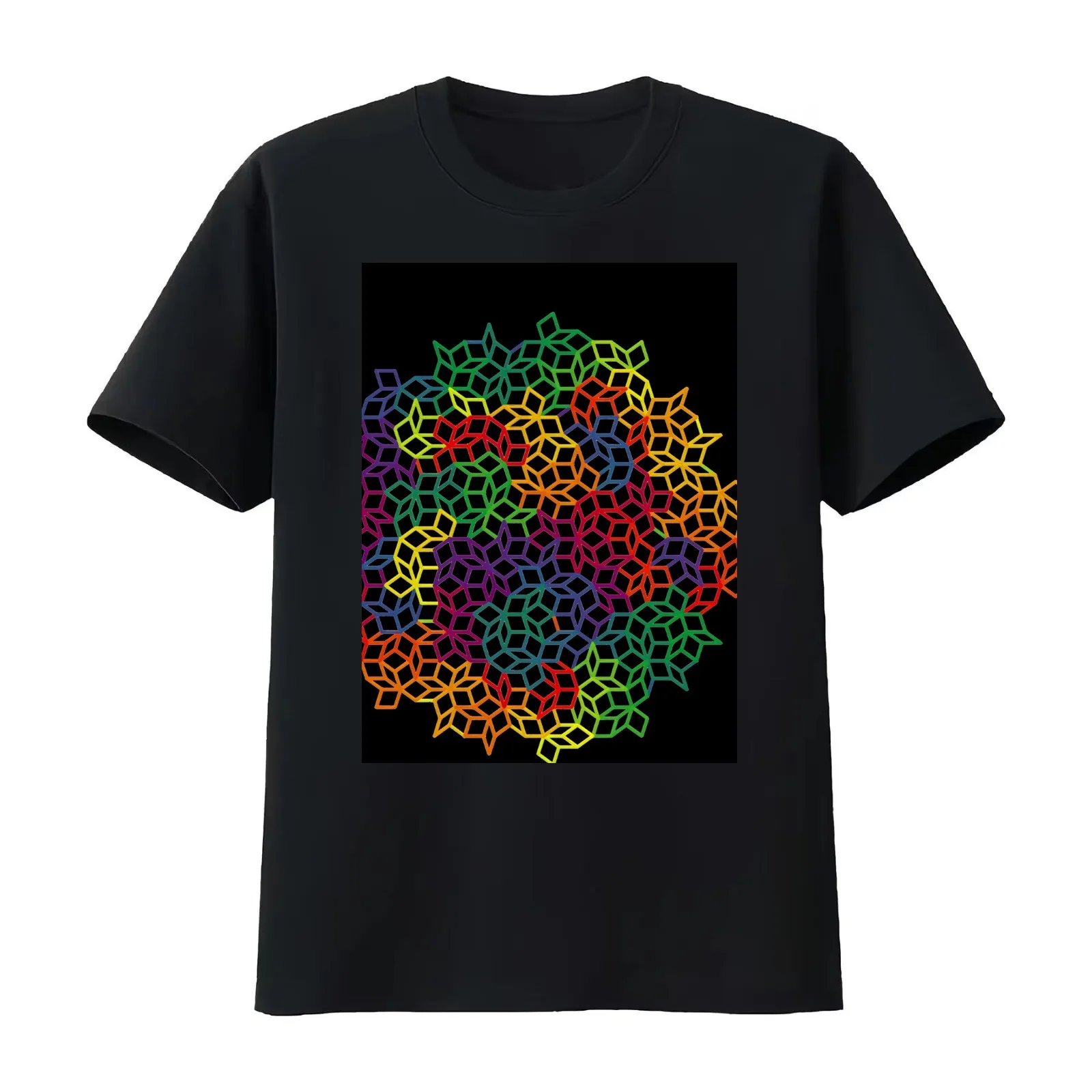 Penrose tiling fractal T-Shirt Summer Casual Cotton Tee Oversized Streetwear Tops Vintage Graphic Print Unisex Men Women
