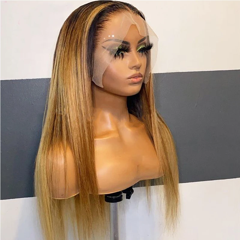 

Soft Ombre Blonde 180Density 26“Long Straight Lace Front Wig For Black Women With Baby Hair Preplucked Daily Natural Hairline
