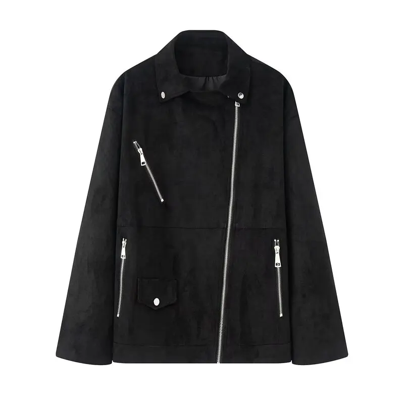 Automne 2025 femmes velours Biker Sle Jaet col vêtements d'extérieur polyvalent Faionable dames ort manteau européen Sle