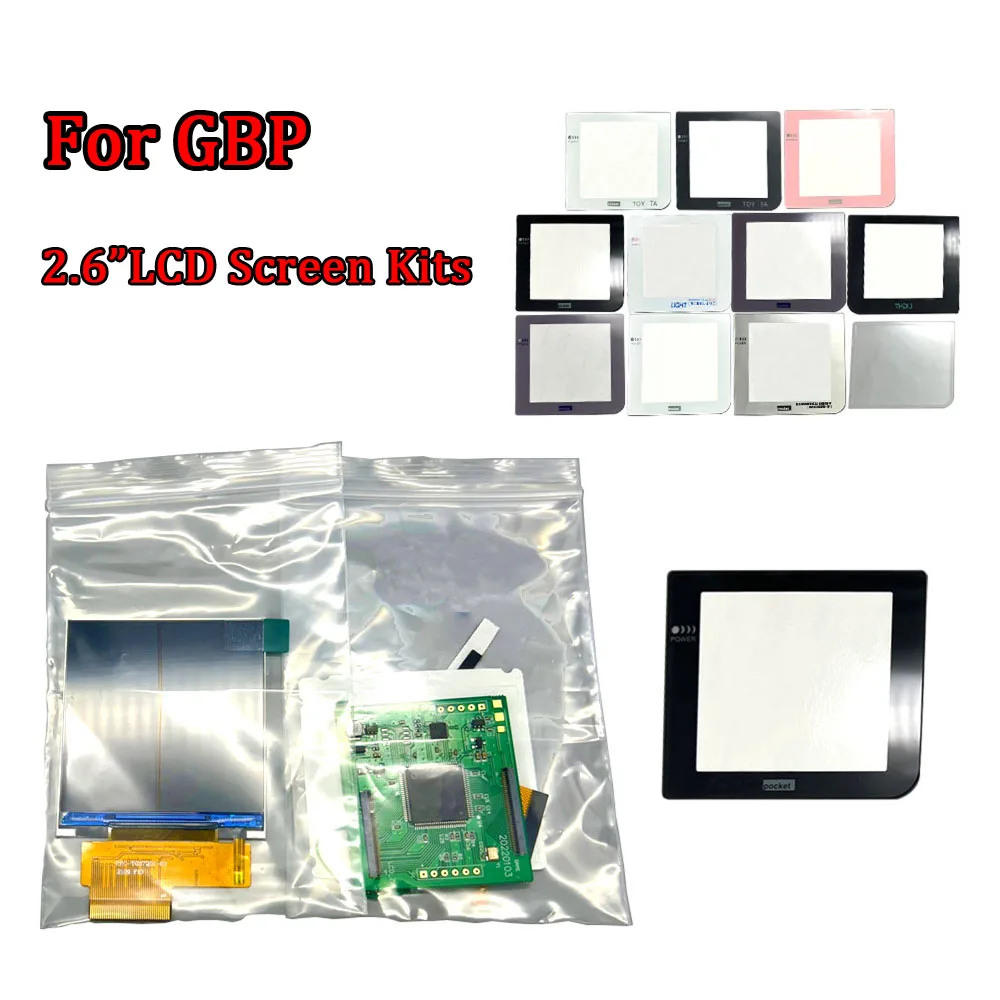 2.6 Inch IPS High-Brightness LCD Original Glass Screen Lens Kits with Multiple Display Styles for Gameboy Pocket GBP IPS LCD