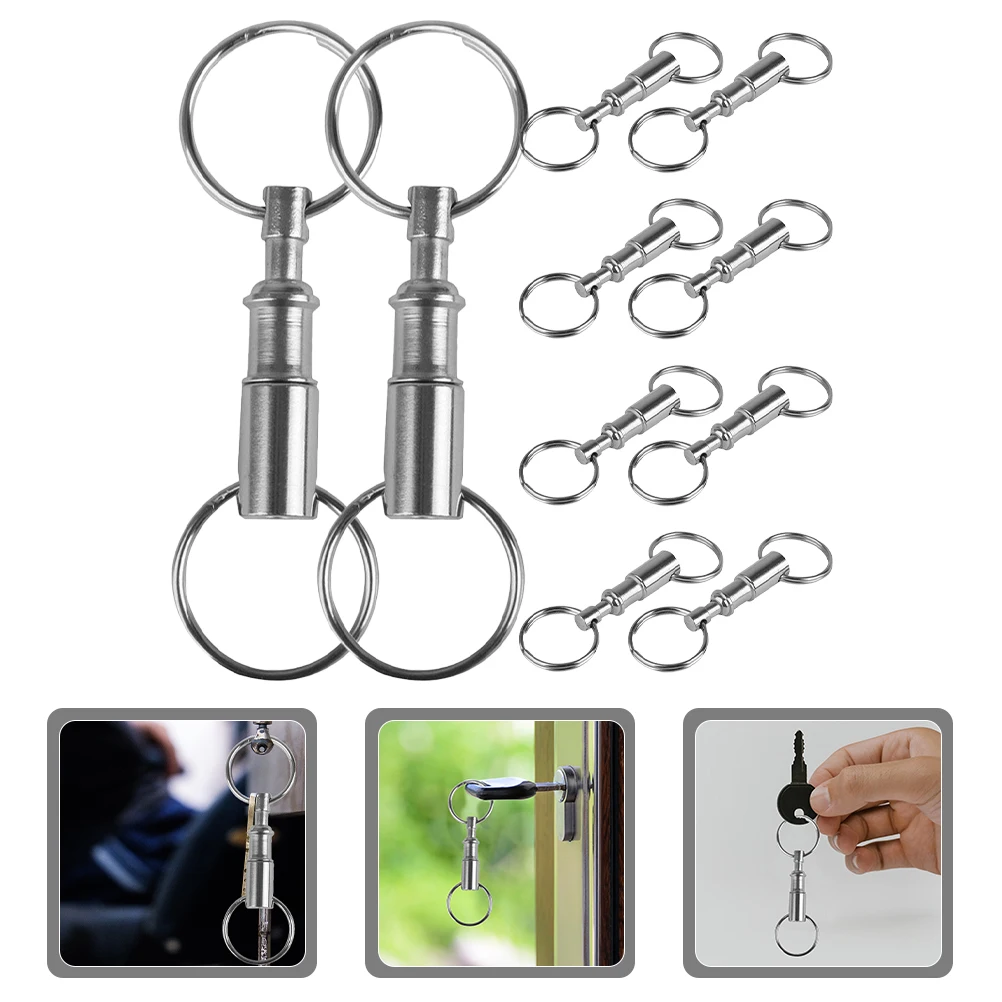 

10 Pcs Chain Lock Key Spring Split Snap Seperate Keychain Dual Metal Holder Pull Apart Accessory with 2