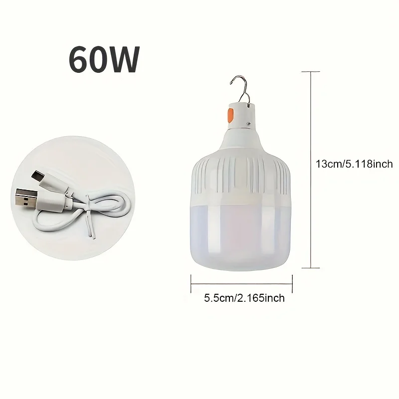 Rechargeable LED Lamp Bulb Dimmable LED Light Bulb, 5 Lighting Modes USB Rechargeable Hanging Tent Light, Portable Emergency