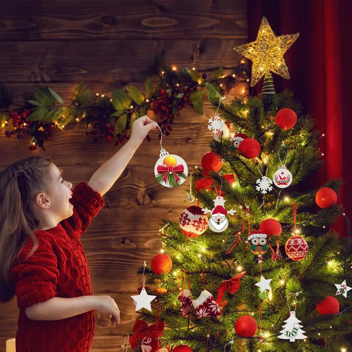 10 قطعة شجرة عيد الميلاد الخشبية المعلقات المعلقة حلية شرائح الخشب لم تنته مع ثقب الفراغات المعلقات Craft بها بنفسك الحرفية زينة عيد الميلاد #6