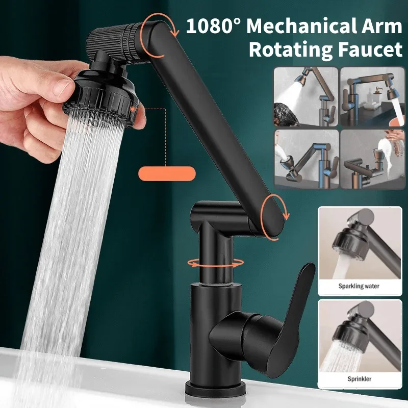 

For Foldable And Retractable Faucet Accessories Mechanical Arm Universal Faucet Kitchen Splashproof 1080°Swivel Faucet Bathroom