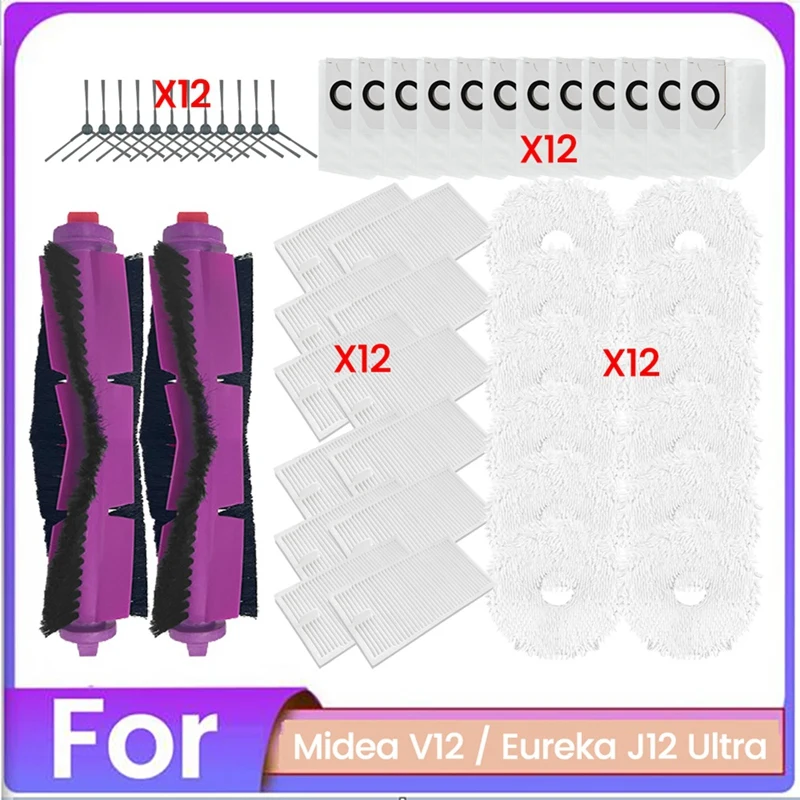 

A15Q-50PCS Vacuum Brush Dust Bag Filter And Mop Cloth Set For Midea V12 Eureka J12 Ultra Vacuum Cleaner Replacement Parts
