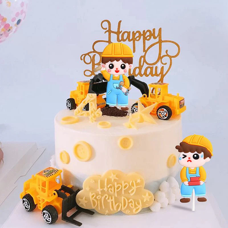 Crane Excavator Cake Topper Truck Construction Party Cake Decor Car Birthday Theme Boy First 1st Birthday Party Deco Baby Shower