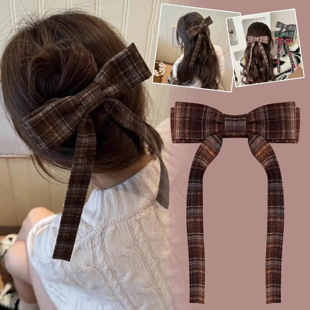 

Plaid Bowknot Duckbill Hairpin Fashion Fabric Long Kid Women Clip Accessories Hair Korean Valentine Girls Hair Headwear Rib V8S7