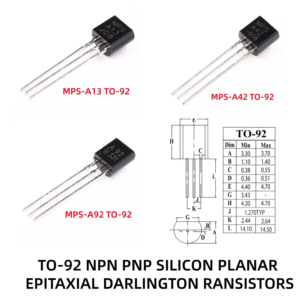 100/200Pcs MPS-A13 MPS-A42 MPS-A92 MPSA13 MPSA42 A92 TO-92 NPN PNP High Voltage SILICON PLANAR EPITAXIAL DARLINGTON RANSISTORS