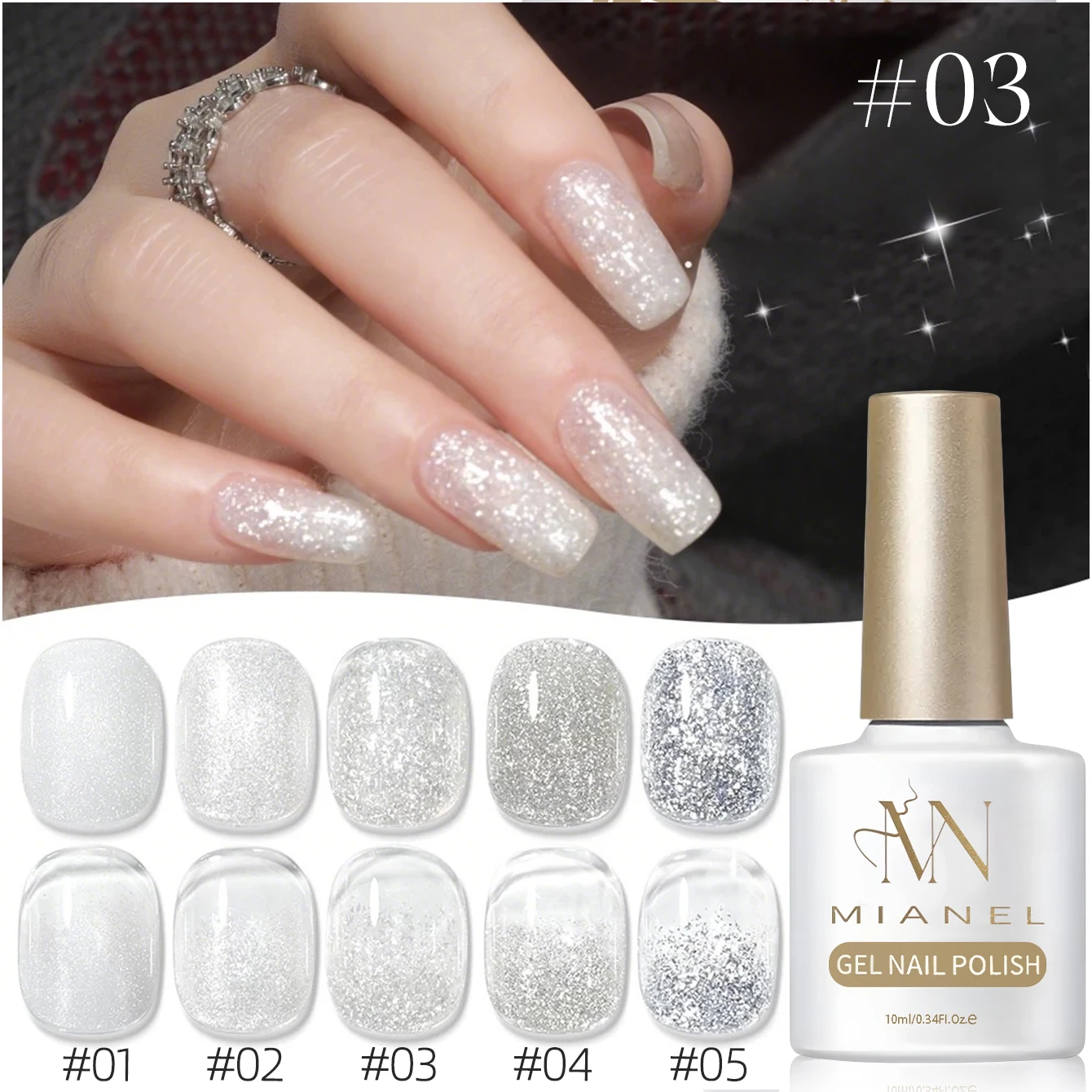 

10ML 1pcs New Moonlight White Glitter Gel Nail Polish White Nails Super Flash Diamond Nail Polish UV LED Light Nails