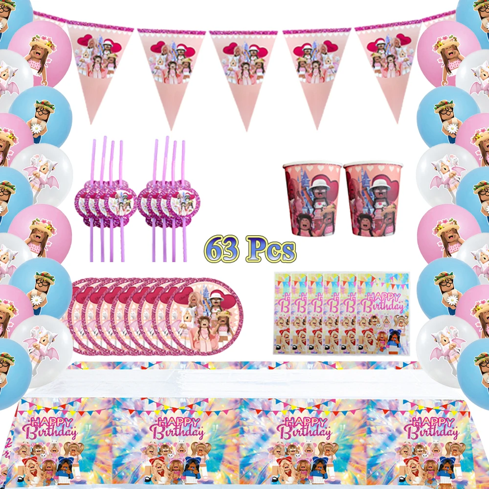 Descartável Rosa Roblox Theme Party Decoração, Talheres, Guardanapo, Copo de Papel, Prato, Menino, Baby Shower, Suprimentos