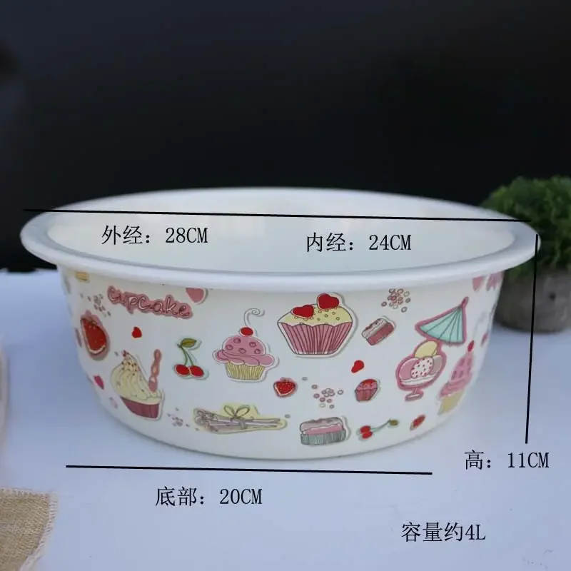 Extra-Thick Round Flanged Enamel Basin Dessert-shaped Pattern Large-Capacity Kitchen Home Decor Bowls Plates Trays
