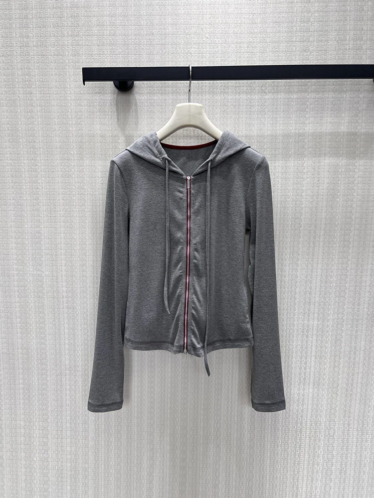 Spring Summer Fashion Daily Grey Simplicity Casual Trousers Suit Women's Hooded Loose Cardigan+Sleeveless Vest+Wide Leg Pants