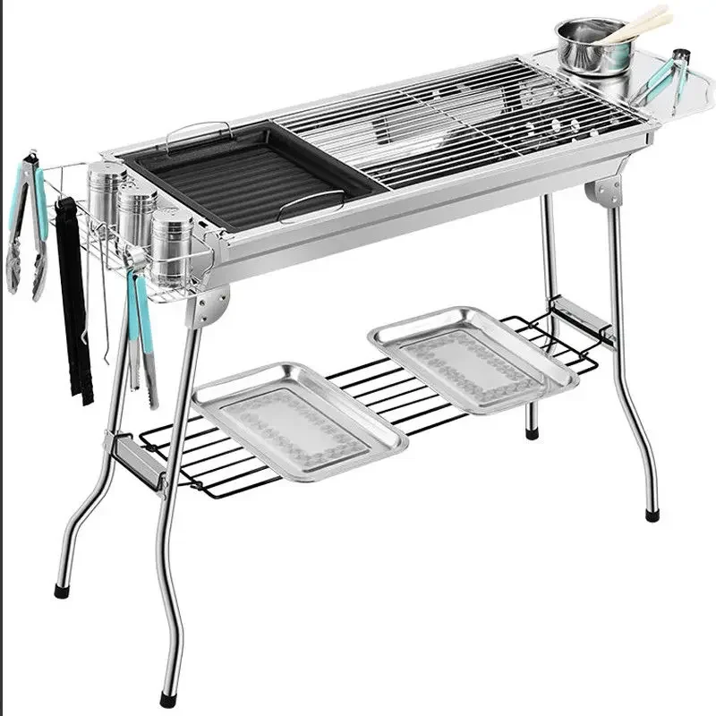 

Barbecue Grill Outdoor Portable Foldable Stainless Steel Barbecue Grill Home Garden Camping Night Market Stall Thickened