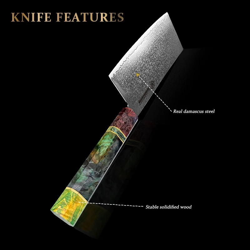 Grandsharp 6.5\'\' Meat Cleaver Knife AUS-10 Japanese Damascus Stainless Steel Kitchen Chef Knives Vegetable Butcher Cooking Tools