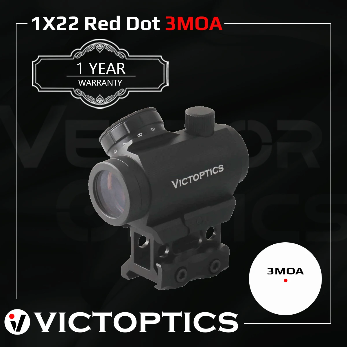 VictOptics Hunting 1x22 Red Dot Scope 3MOA Collimator 11 levels red illumination AR15 .223 5.56mm Firearms & Airsoft Riflescope