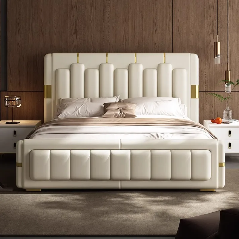 

Modern Luxury Leather Double Bed Headboard Frame Queen Double Bed Twin Lit 150x200 Modern Cama Matrimonial Furniture For Bedroom