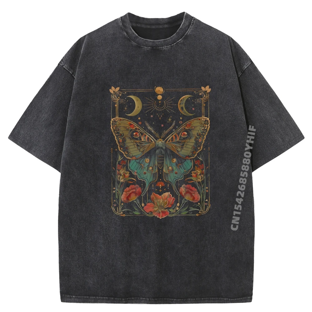 

Print Celestial Butterfly Floral Moon Phase Summer Tees Newest Comfortable Luxury Designer Tops T Shirt Mens Washed T-Shirt