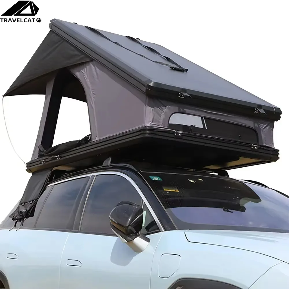 

2-3 Person High Rise Triangle Roof Tent Hardshell Aluminum Car Roof Top Tent with Roof Rack for Solar Power Panel